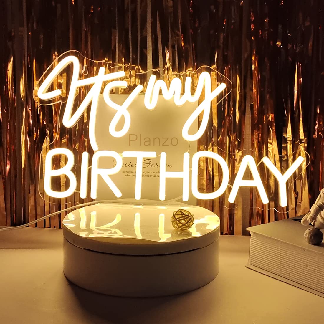Planzo It's My Birthday Led Neon Light Sign Happy Birthday Party Wall Sign Decor Window Background Sign USB Bedroom Living Room Neon 5V Night Light Kids 15.8" X 9.1" Warm White