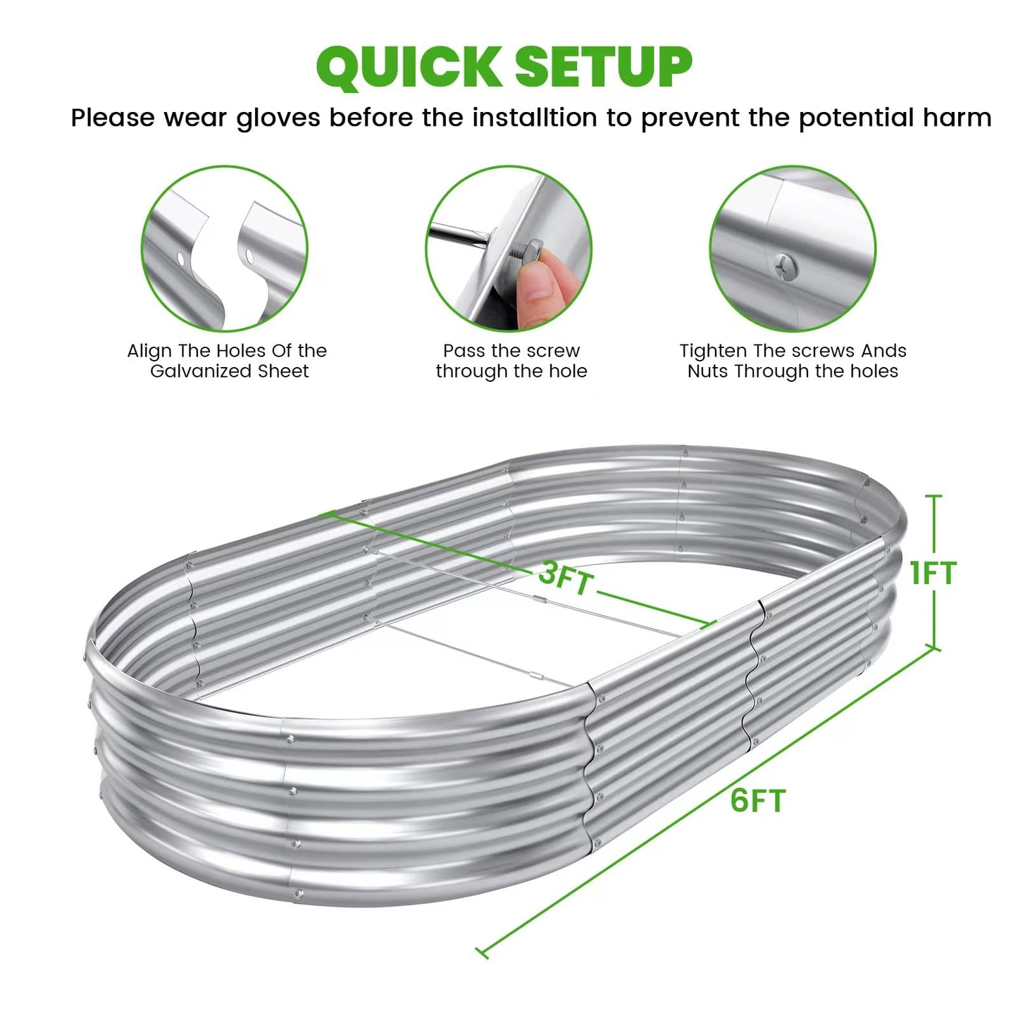 AHEONLAR 2pack 6×3×1ft Raised Garden Bed，Outdoor Galvanized Planter Boxes, Oval Large Metal Raised Garden Beds for Vegetables