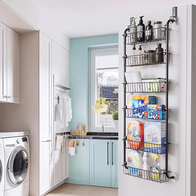 Delamu Over the Door Pantry Organizer, 6-Tier Metal Pantry Door Organization