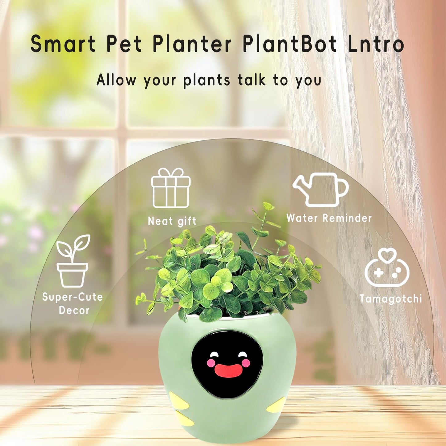 Itigoitie Smart Pet Planter, Smart Plant Pot, 3 Smart Growth Modes, App Plant Detection, and Multiple Expressions Animation,Robot Flower with Feelings, for Desktop Decoration, Gifts (Green)