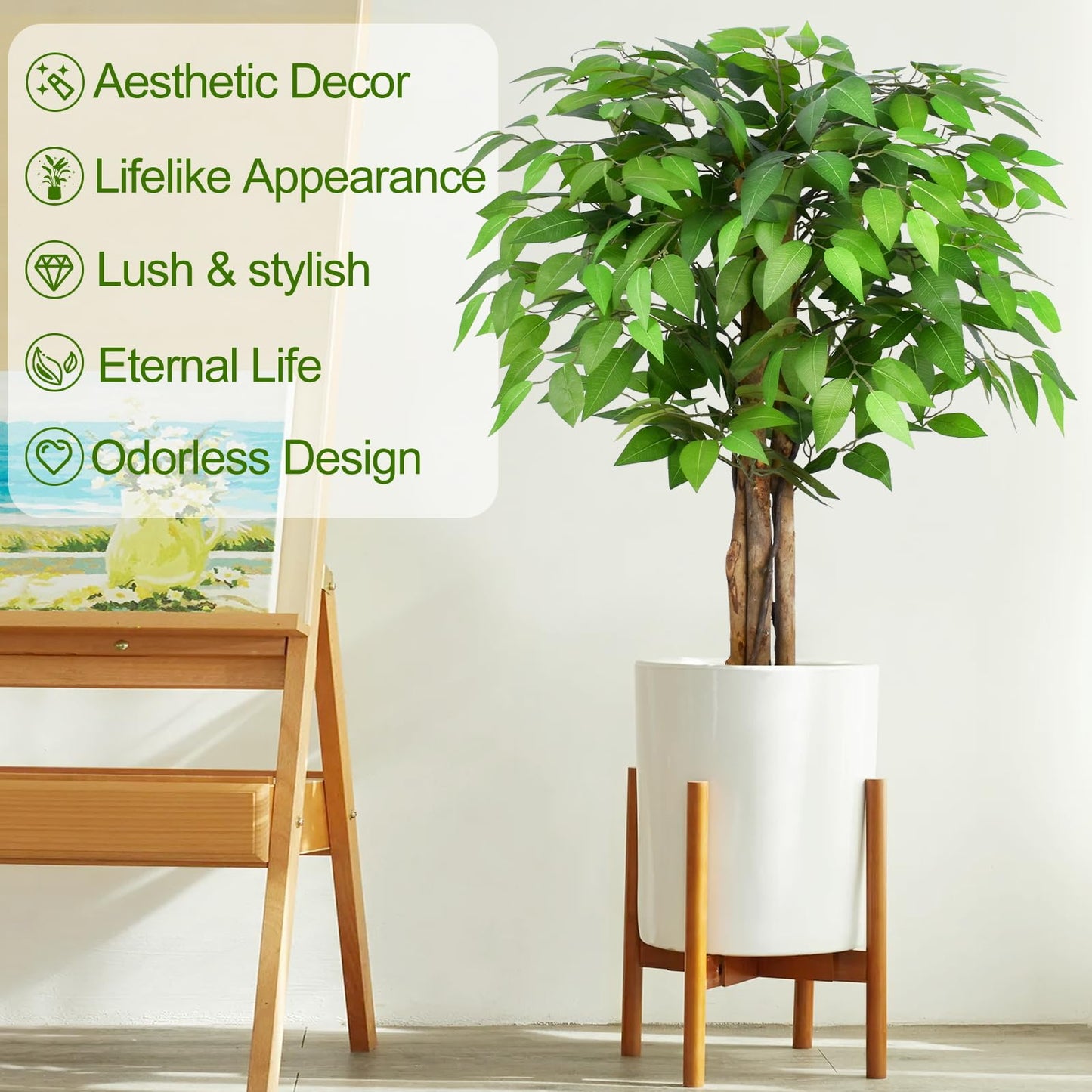 Keeplush 3ft Ficus Artificial Trees with Natural Curved Trunks, 36" Tall Lush Faux Tree for Home Decor Indoor, Green Lifelike Fake Ficus Tree Artificial Plants(Set of 2)