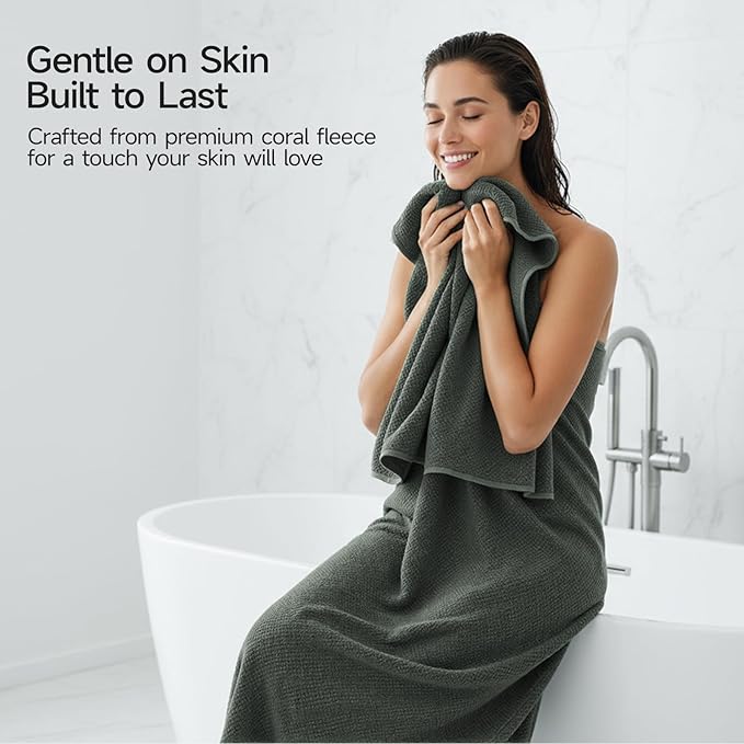 REDKISS 4 Pack Premium Bath Towels, Plush Coral Fleece Towels