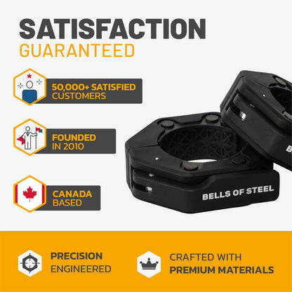 Magnetic Barbell Collars [Bells of Steel] Version 2.0 Premium Weight Bar Clamps, Quick Release Barbell Clips, Olympic Barbell Clamps, High-Strength Nylon Gym Clips, Pair, Black