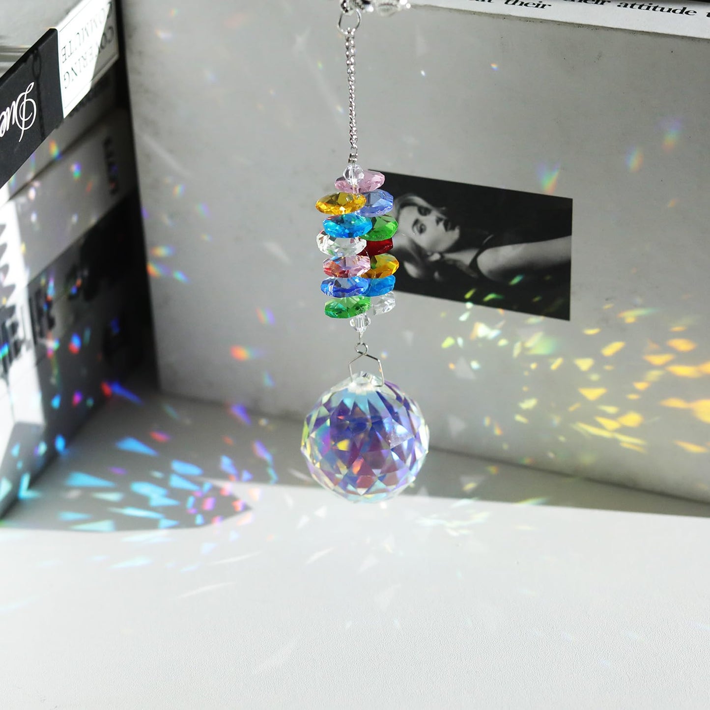 LONGSHENG - SINCE 2001 - Crystal Suncatcher for Windows Rainbow Maker Hanging Ornament Gifts for Family,Friends Sun Catcher Gifts for Mother’s Day Birthday Thanksgiving with Best Wishes Card Gift Bag