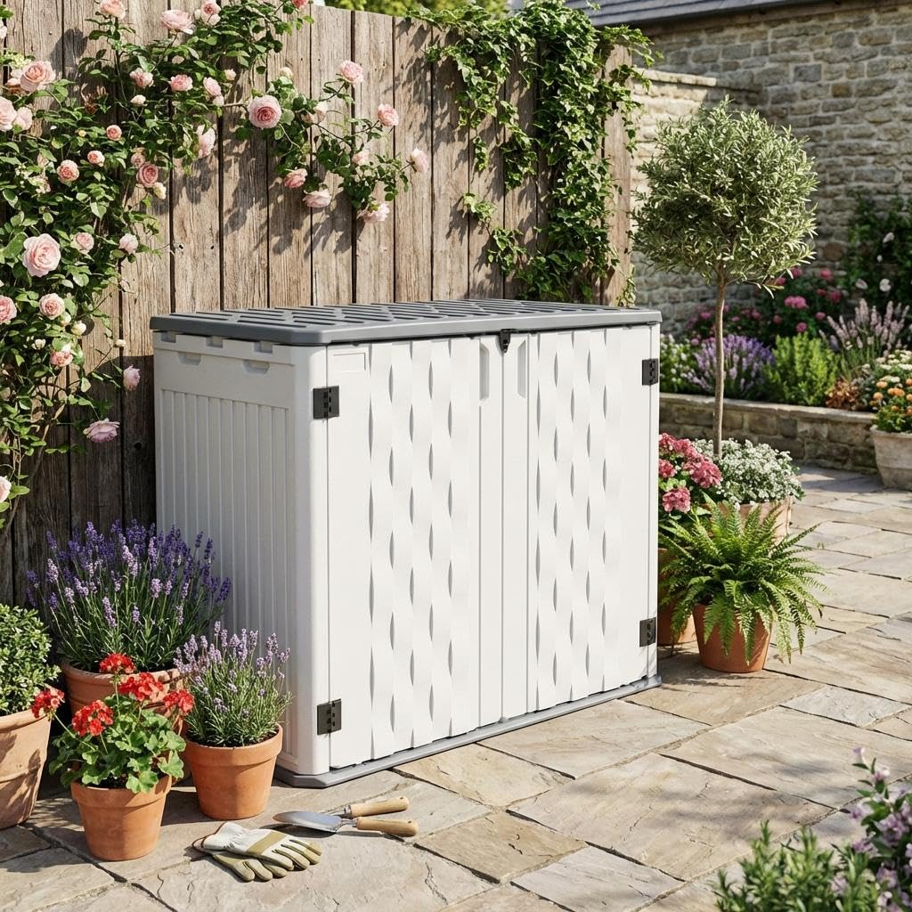35 Cu ft Outdoor Storage Cabinet, Waterproof Outdoor Resin Storage Box, Outdoor Trash Can Storage for Patio Tools, Sofa Cushion, Lawn Mower and Garbage Cans