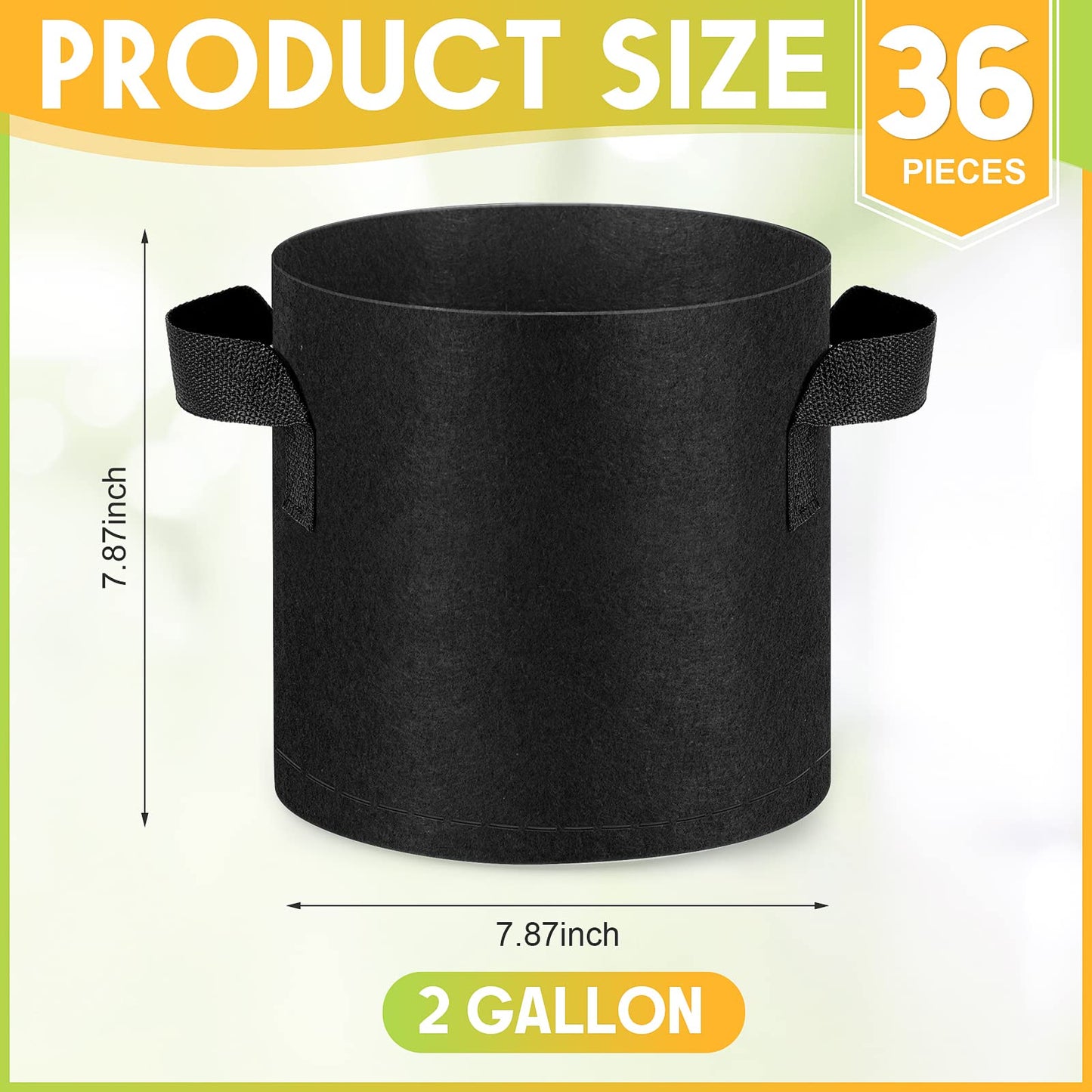 Nuanchu 36 Packs Grow Bags Bulk Aeration Fabric Pot with Handles Thickened Nonwoven Garden Bags to Healthy Root Growth Vegetables Heavy Duty Grow Pots Planting Planter for Flower Fruits (2 Gallon)