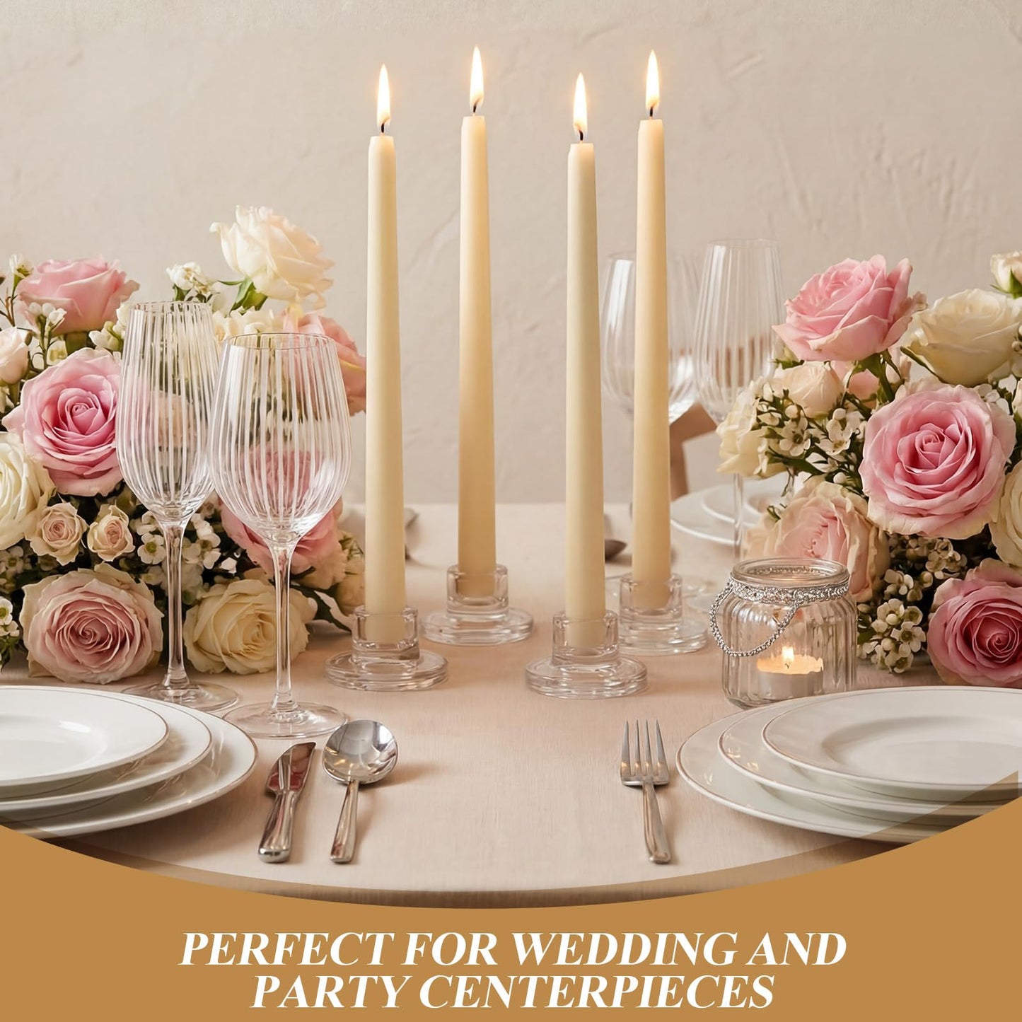Ferrochef 36 Pcs Glass Tapered Candlestick Holders Bulk Clear Short Taper Candle Holders Small Glass Candle Base for Table Centerpieces Wedding Christmas Advent Party Decoration