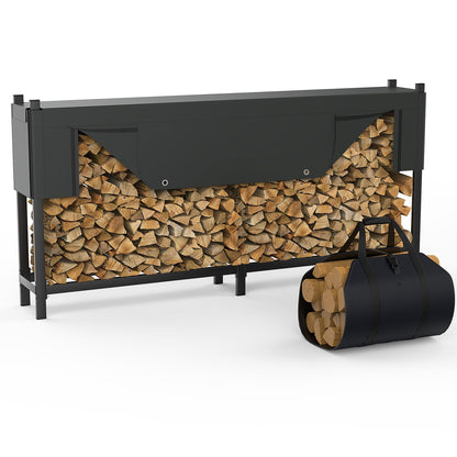 WALMANN Heavy-Duty 8 ft Firewood Rack with Waterproof Cover & Firewood Carry Bag, Outdoor Indoor Wood Log Holder for Fireplace, Patio & Porch, Sturdy Steel Fire Wood Storage Stand