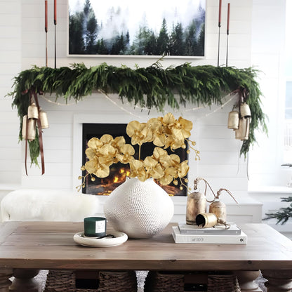 Gold Glitter Artificial Orchid Stems 3 Pcs, 31.5" Christmas Fake Phalaenopsis Orchid Flowers, Sparkling Faux Orchid Branches for Xmas Tree Decorations, Table Centerpieces, Floral Arrangements