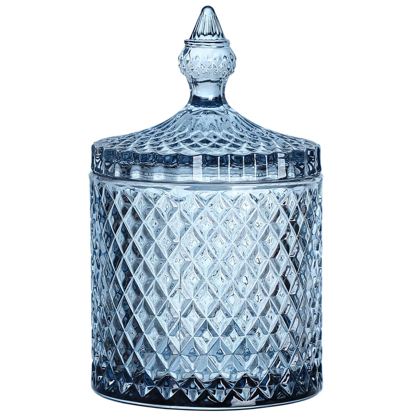 Sizikato Diamond Faceted Crystal Glass Candy Jar with Lid, 18oz Blue Decorative Jar, Nut Jar, Dried Fruit Storage Jar.
