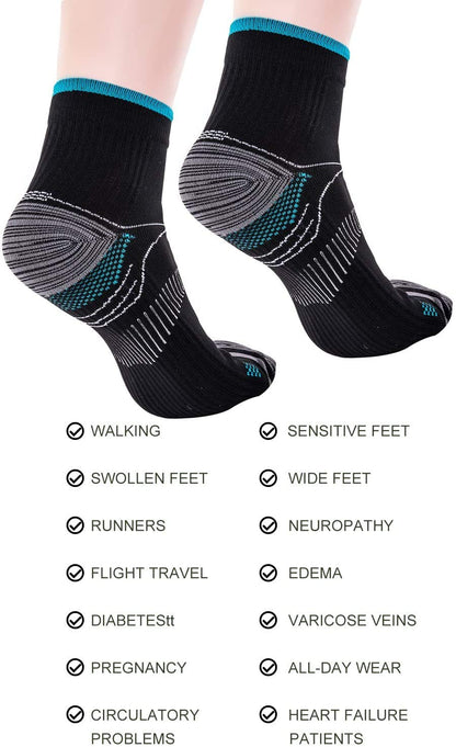woeita Compression Socks - Upgraded Sport Plantar Fasciitis Arch Support- Low Cut Compression Foot Socks Best for Athletic Sports, Running, Medical, Travel, Pregnancy (6 Pairs)