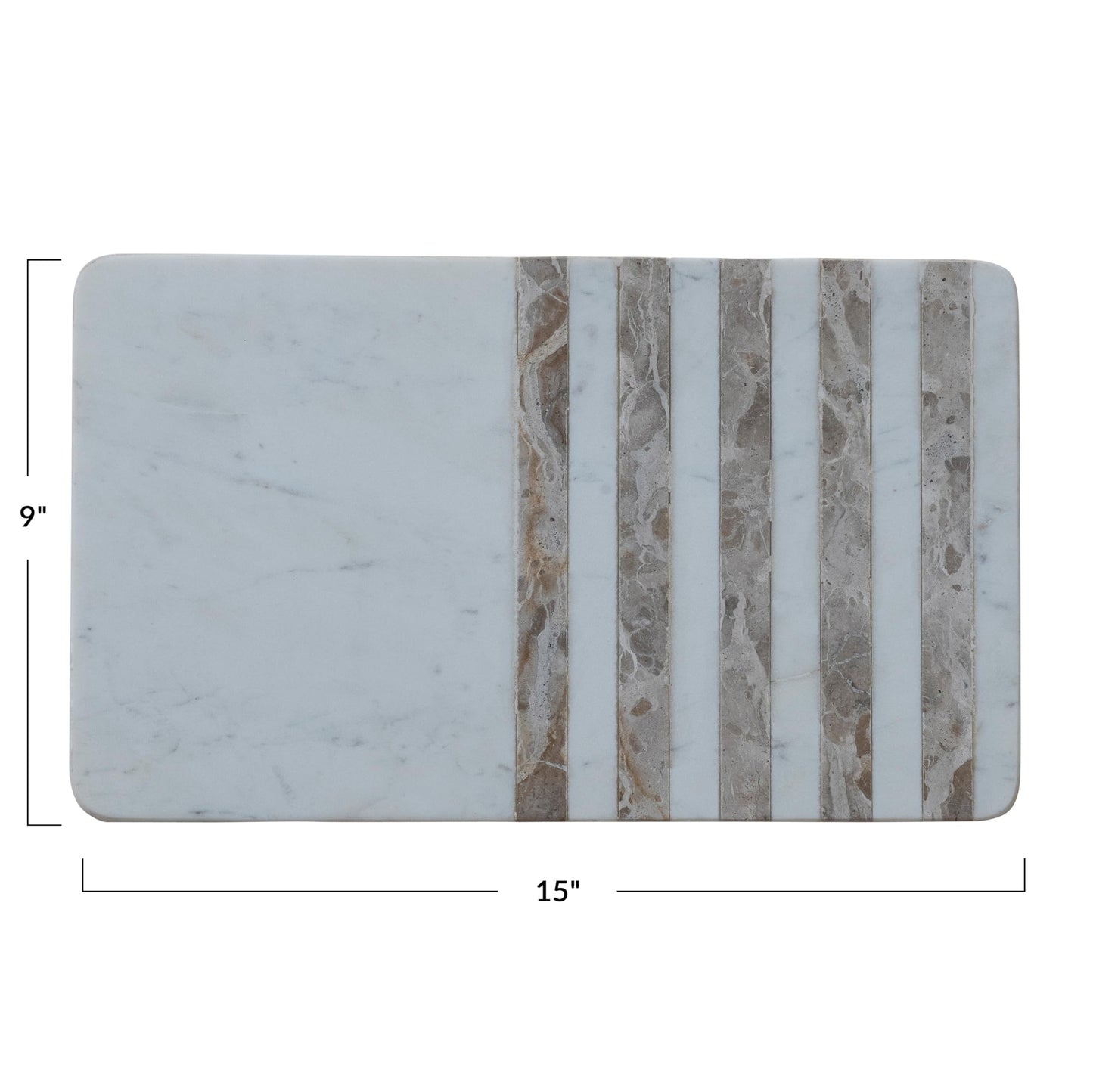 Creative Co-Op Marble Cheese and Serving Board with Striped Design, White