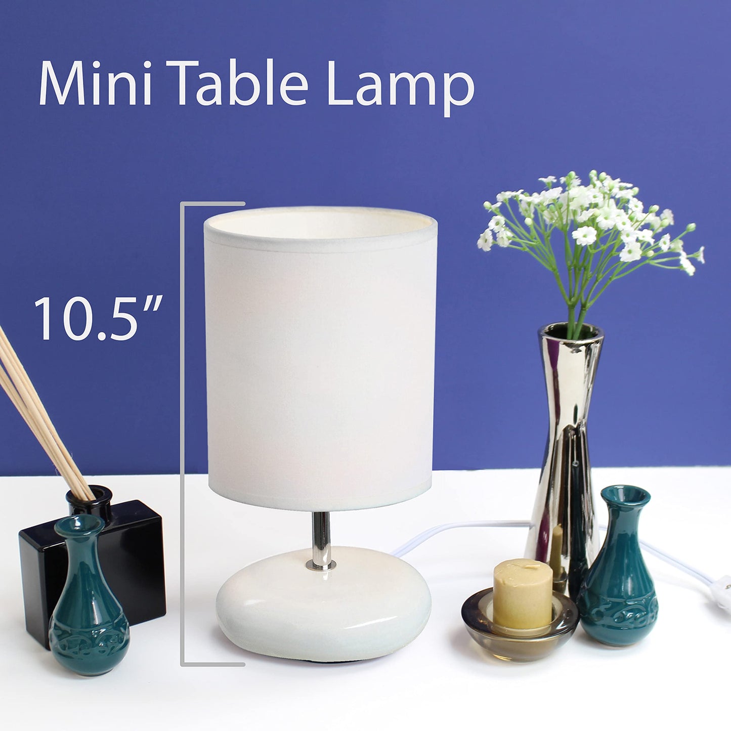 Simple Designs LT2005-WHT Stonies Small Stone Look Table Desk Bedside Lamp, White