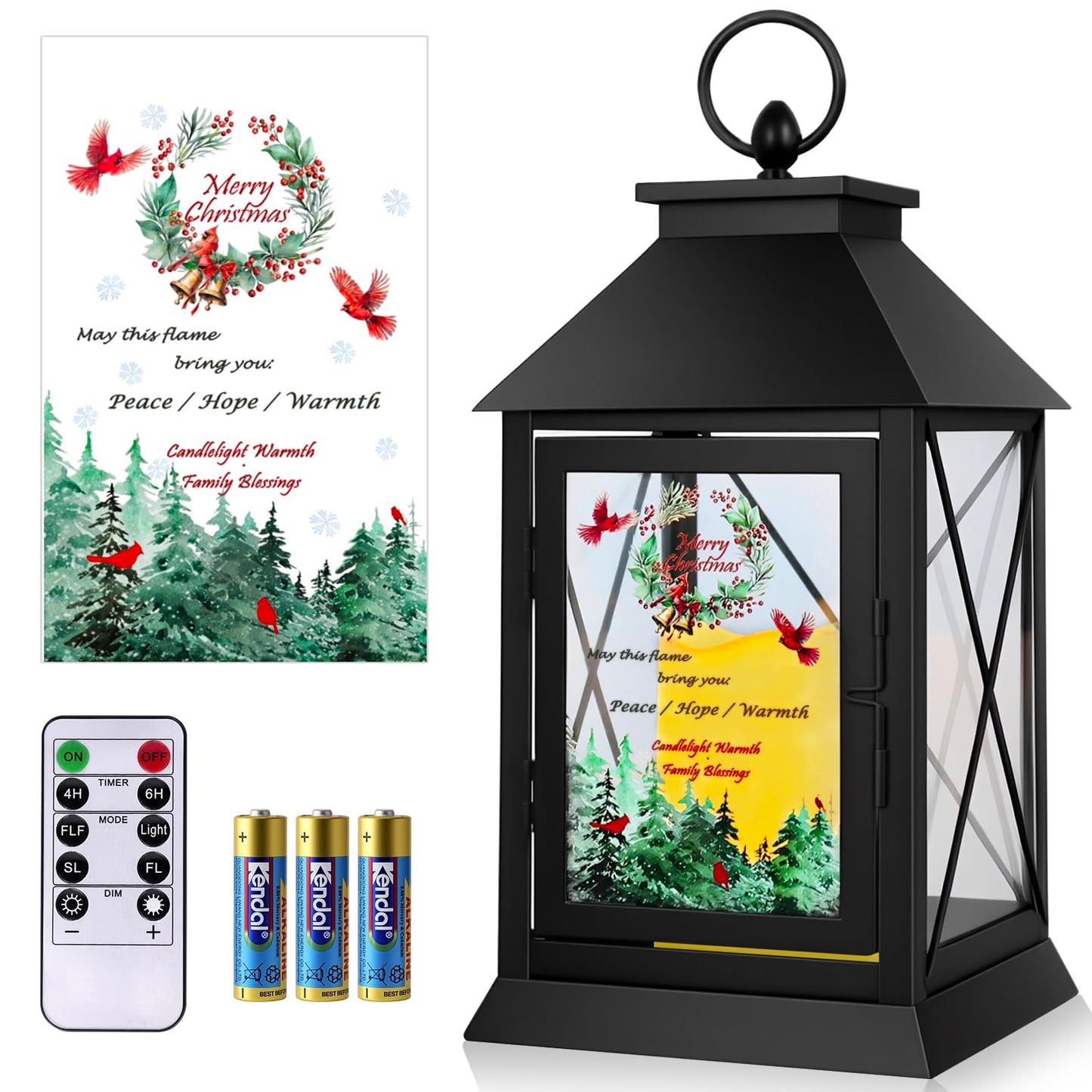 Christmas Candle Lantern Metal with LED Flickering Flameless Candles Light Xmas Decoration Lantern Indoor Outdoor Decorative for Table Home Decor Party Gift (Christmas)