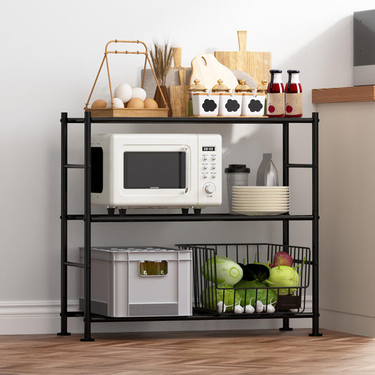Storage Shelves - 5 Tier Shelf Organizer, Heavy Duty Garage Shelving Unit with Leveling Feet, Stable Metal Shelves Organizer for Pantry, Kitchen and Closet, 33.0" W x 12.6" D x 72.0" H, Black