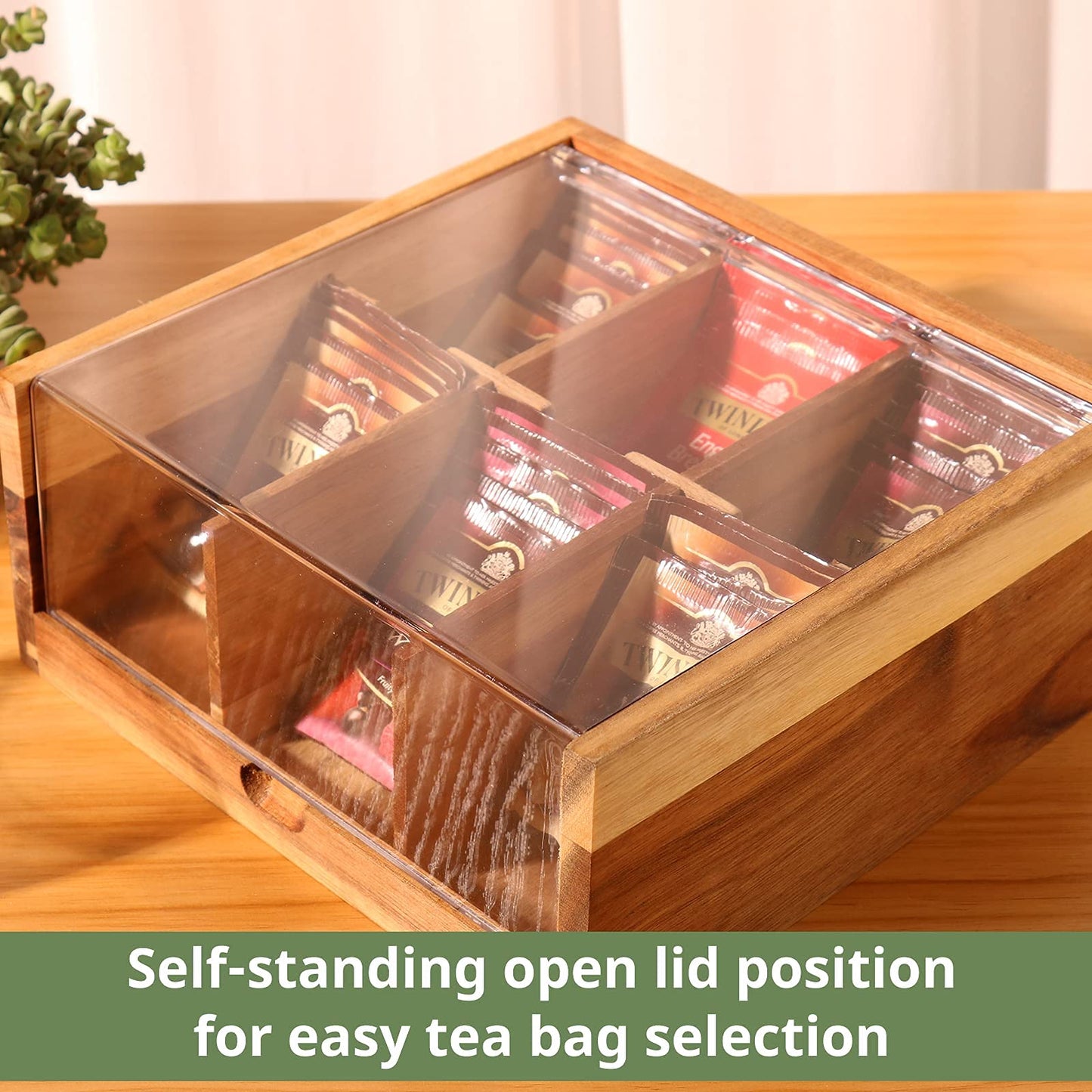 Bamboo Seasonings Box with Mini Spoon & Acacia Wood Tea Bag Organizer Storage