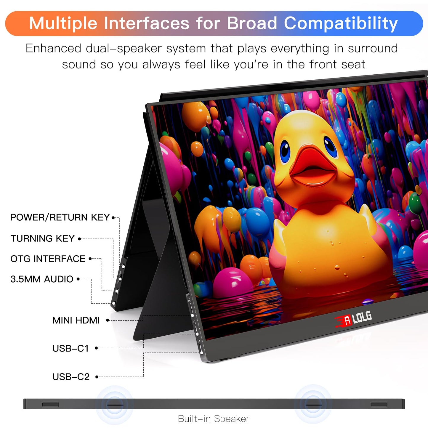 10.5''Portable Monitor for latop ,2K FHD 60HZ Laptop Monitor Screen,USB-C and HDMI Inputs, Ultra-Slim IPS Panel with HDR and Premium Smart Cover & Speakers for Laptop,PC,Phone,PS4/5,Switch,Mac,Xbox