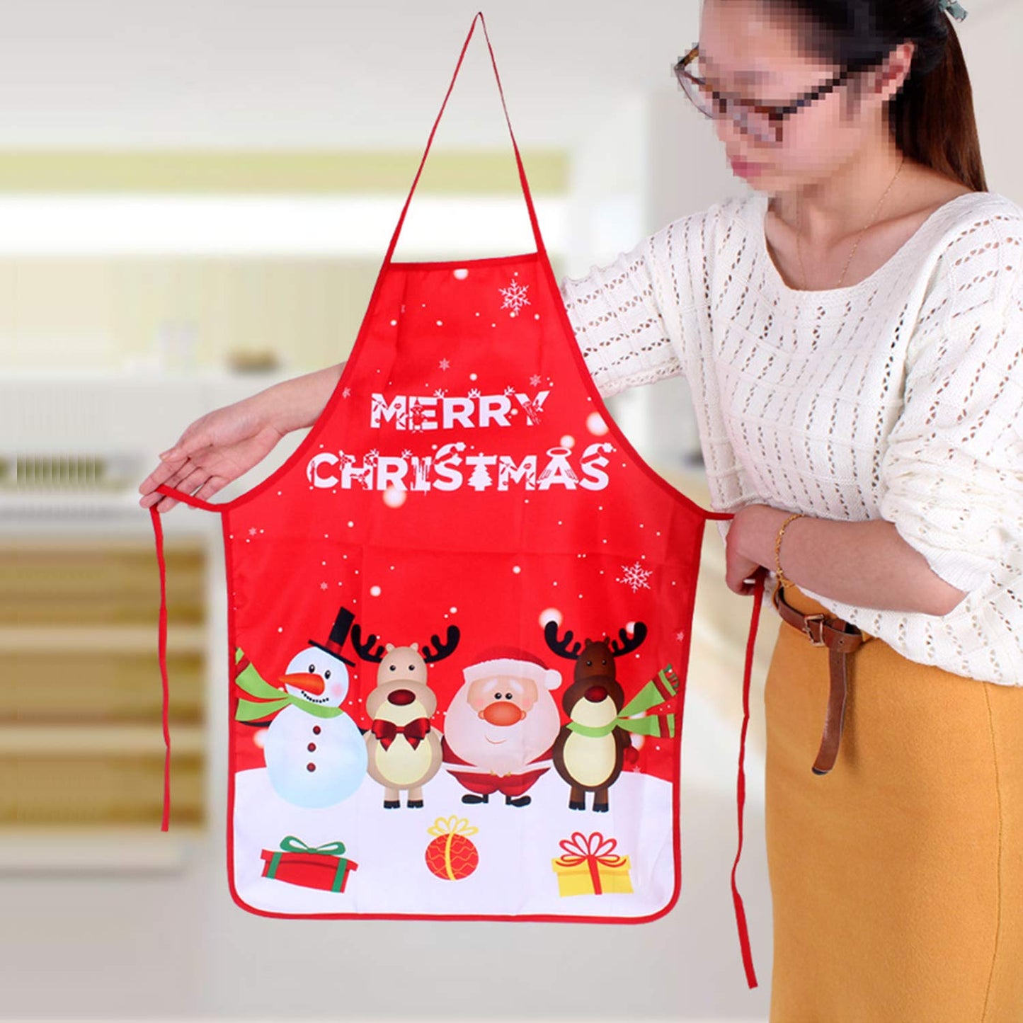 LeeLoon Chistmas Apron,Santa Claus/Elk/Snowman Style Decoration Apron for Christmas Dinner Party Cooking Baking Crafting