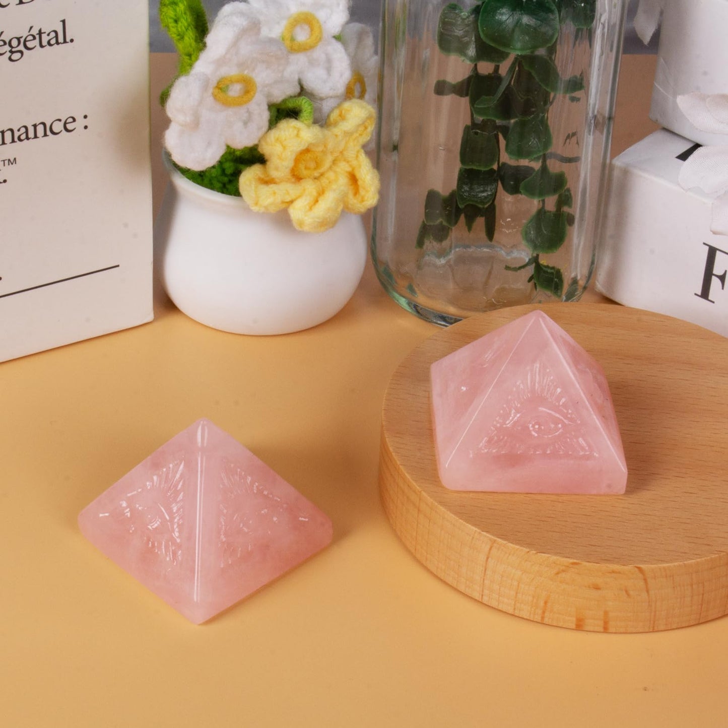 Hguxmcu Rose Quartz Pyramid, Natural Stone, Great Gift for Home, Office & Spiritual use. Ideal for Meditation, Reiki, Chakra Balancing & Energy Enhancement.