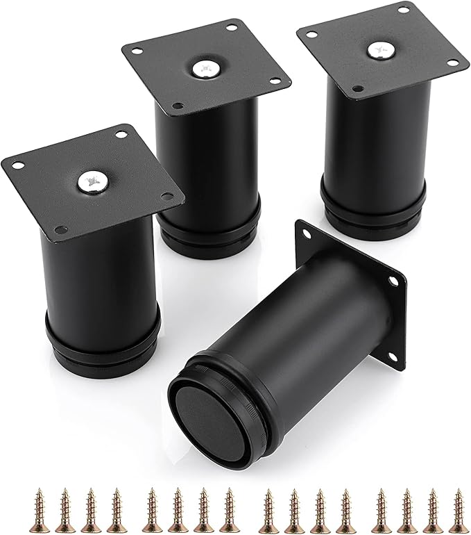 OwnMy 4PCS 4 Inch Furniture Legs Feets Metal Cabinet Legs, Adjustable Round