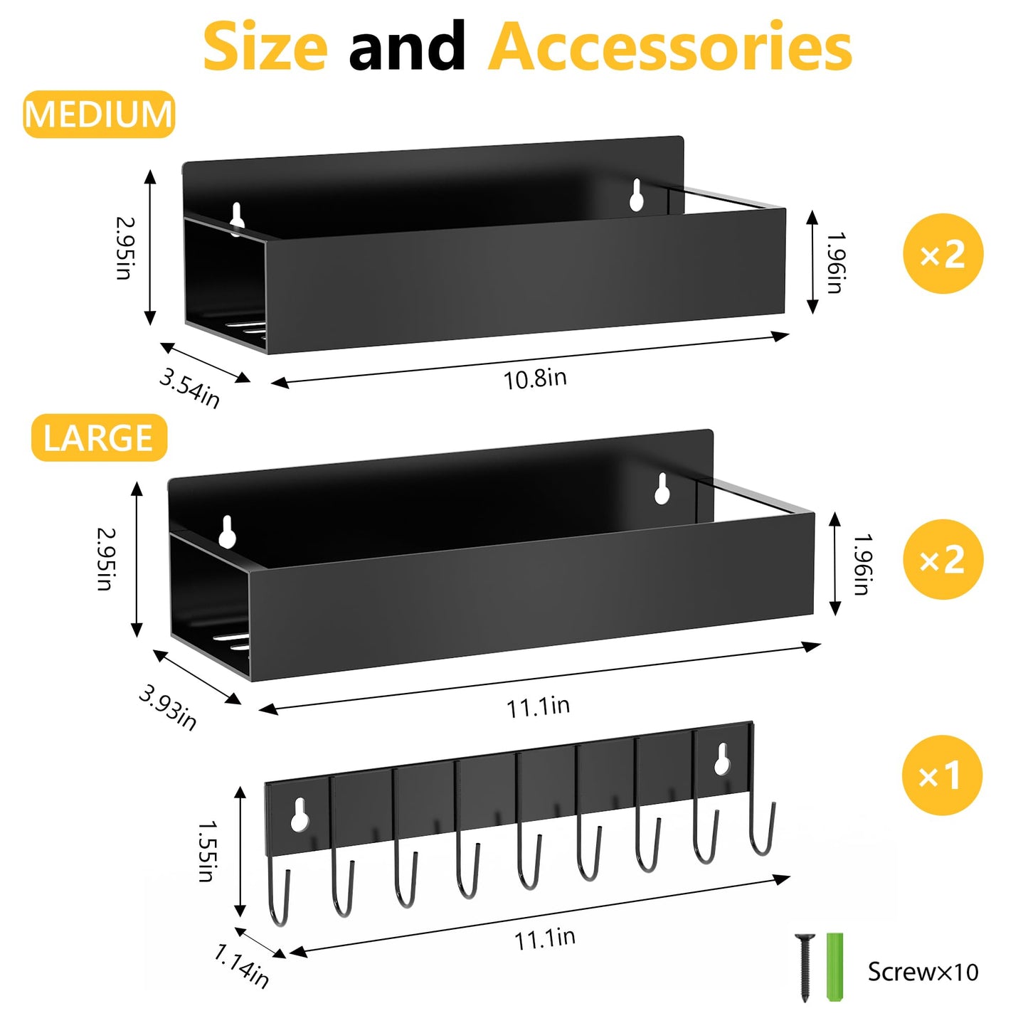 SMRCAD Magnetic Spice Rack for Refrigerator Seasoning Organizer for Spice Fridge Shelf storage Magnetic Shelf with Hook for Oven (BLACK, 5pack)