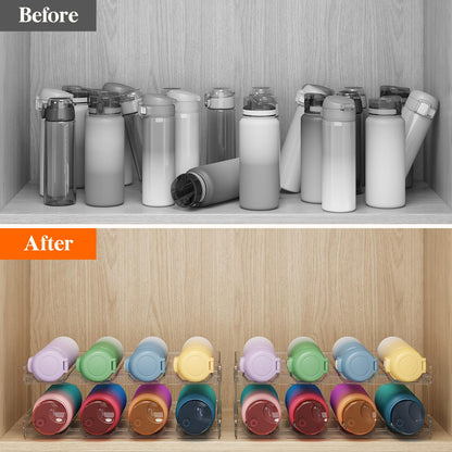 Lifewit Stackable Water Bottle Organizer for Cabinet, Plastic Bottle Holder Fits Bottles & Tumblers up to 3.8" Diameter, Pantry, Countertop & Fridge, 2 Tier Holds 8 Bottles