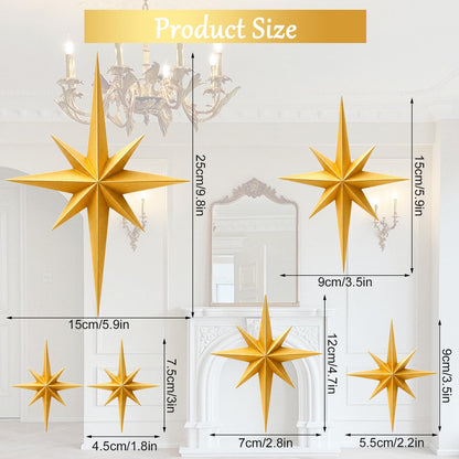 Shudyear 6 Pack Starburst Wall Decor Set, 3D Retro Mid Century Modern Star Wall Art, Gold/Black Plastic Celestial Wall Sculptures for Living Room, Bedroom, Apartment Decor (Gold)