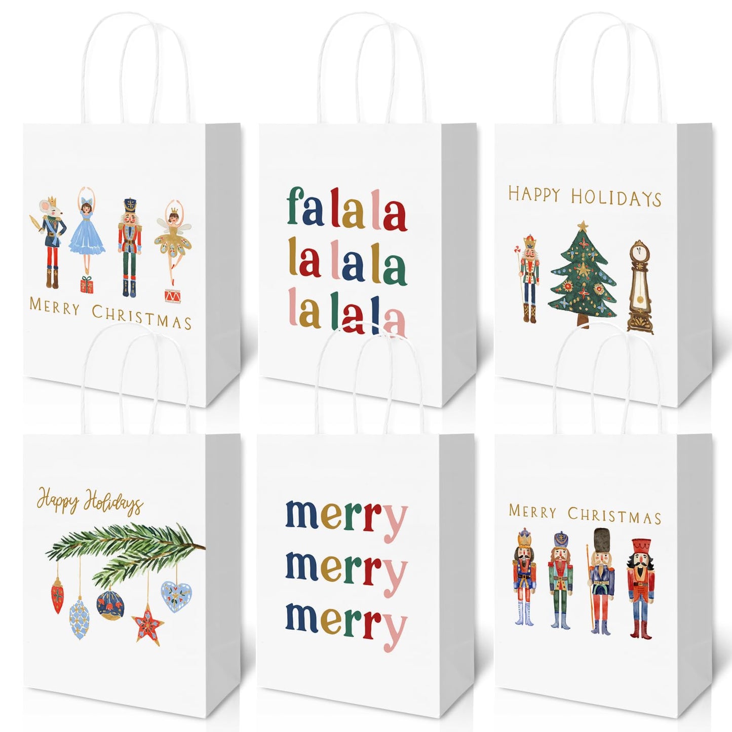 AnyDesign 18Pcs Nutcracker Gift Bags with Handle Watercolor Nutcracker Paper Bag Christmas Paper Gift Bags Xmas Treat Candy Goodie Bag for Xmas Party Favor Wedding Birthday, 5.9 x 8.3 x 3.1 Inch