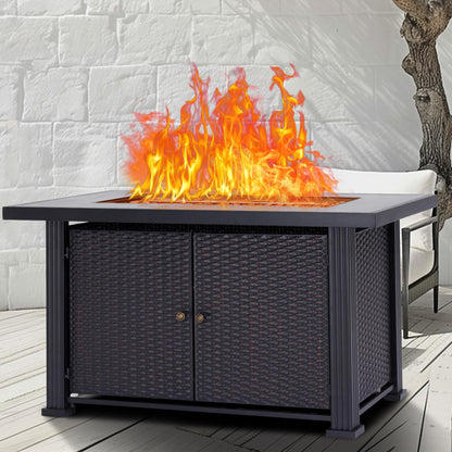 44" Propane Fire Pit Table, 50000BTU Rectangle Fire Table with Cover & Rain Cover, Sturdy Steel and Iron Fence Surface, CSA Safety Certified, Companion for Your Garden