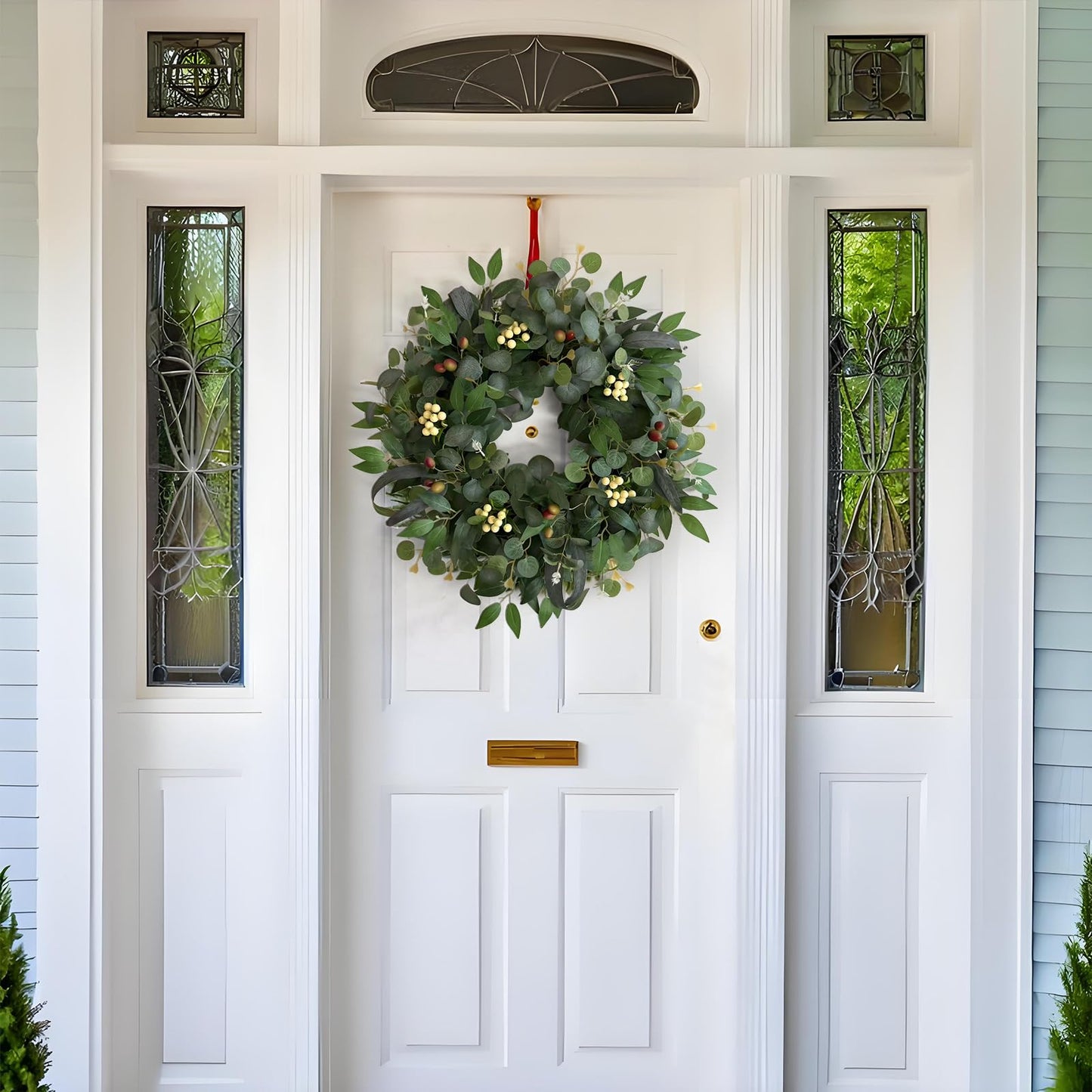 22-24" Eucalyptus Wreaths for Front Door,Spring Summer Fall Autumn Winter Wreaths,Large Eucalyptus Greenery Wreath with Olive Leaves Berries for Front Door Outdoor Farmhouse Decor All Seasons