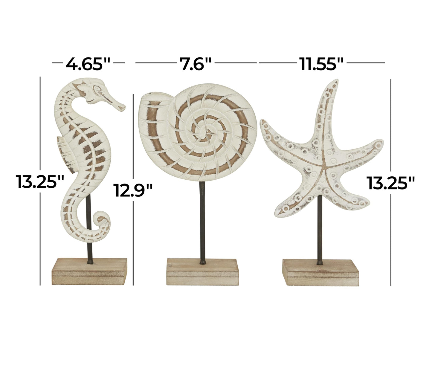 Deco 79 Plastic Sea Life Decorative Sculpture Home Decor Statues, Set of 3 Accent Figurines 13", 13", 13"H, White