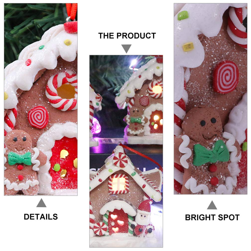 Toyvian 3 Pcs Gingerbread Houses: LED Christmas Village Houses with Rope, Soft Clay Dough Hanging Ornaments - Resin Santa Snowman Figures for Home Holiday Xmas Decor