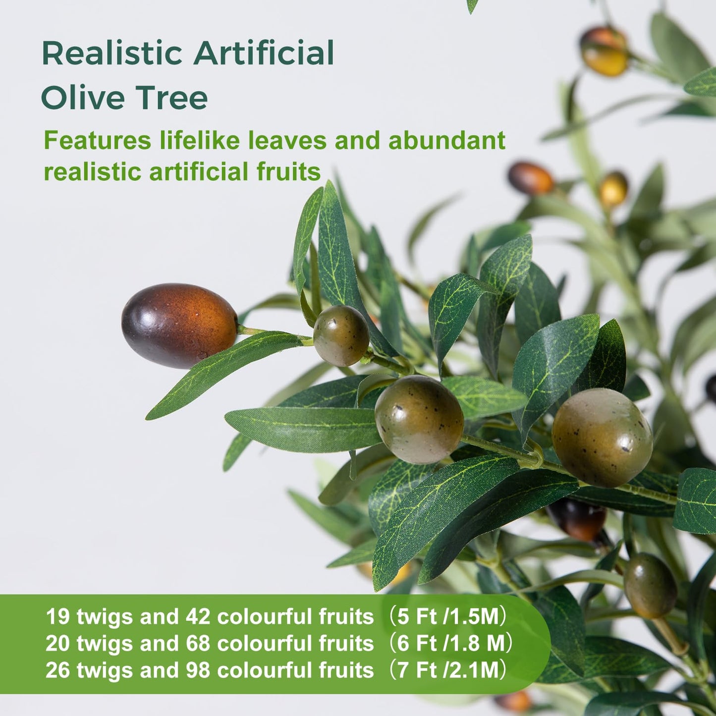 Olive Trees Artificial Indoor, 5FT Tall Faux Olive Tree with Moss and Planter, Artificial Plants Indoor with Natural Wood Trunk and Lifelike Fruits, Fake Tree for Home Office Living Room Decor