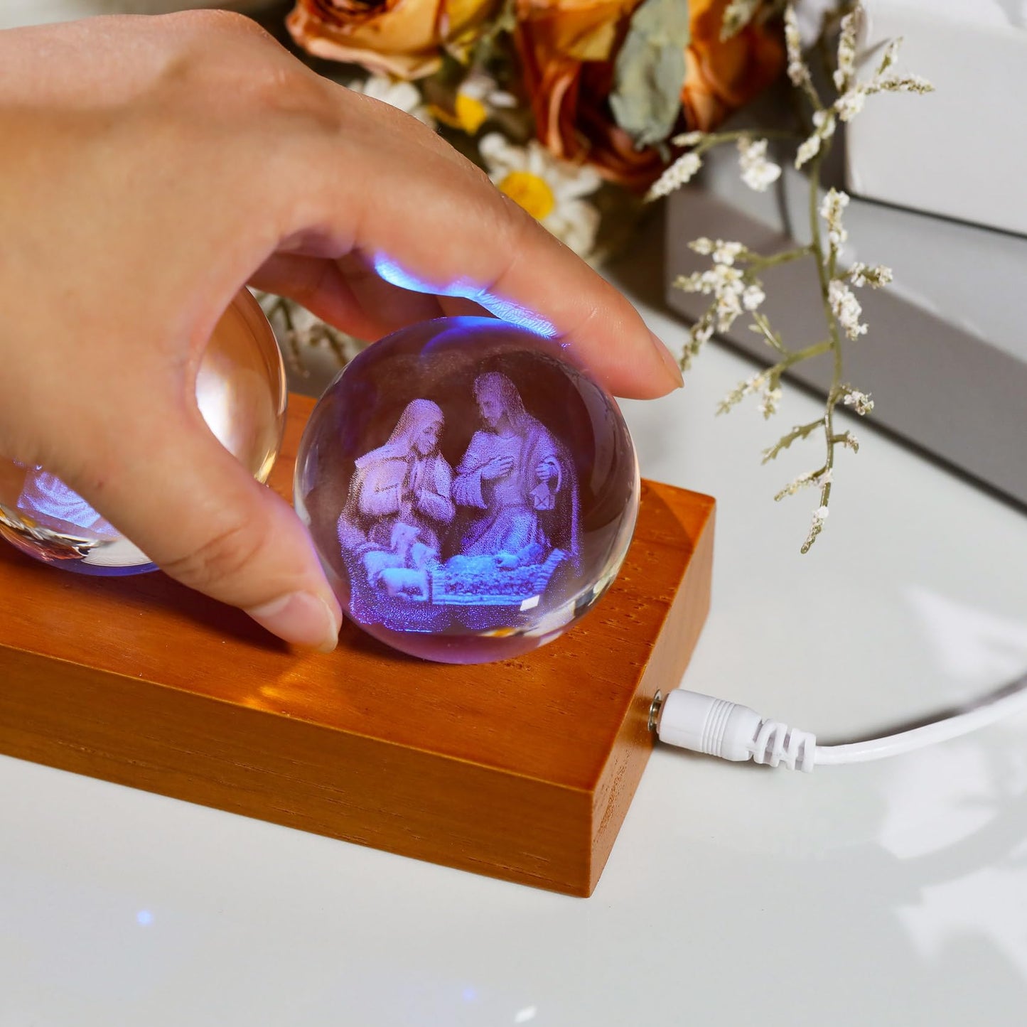YWHL Laser Engraved 3D Religious Christian Crystal Ball Gift for Women Men