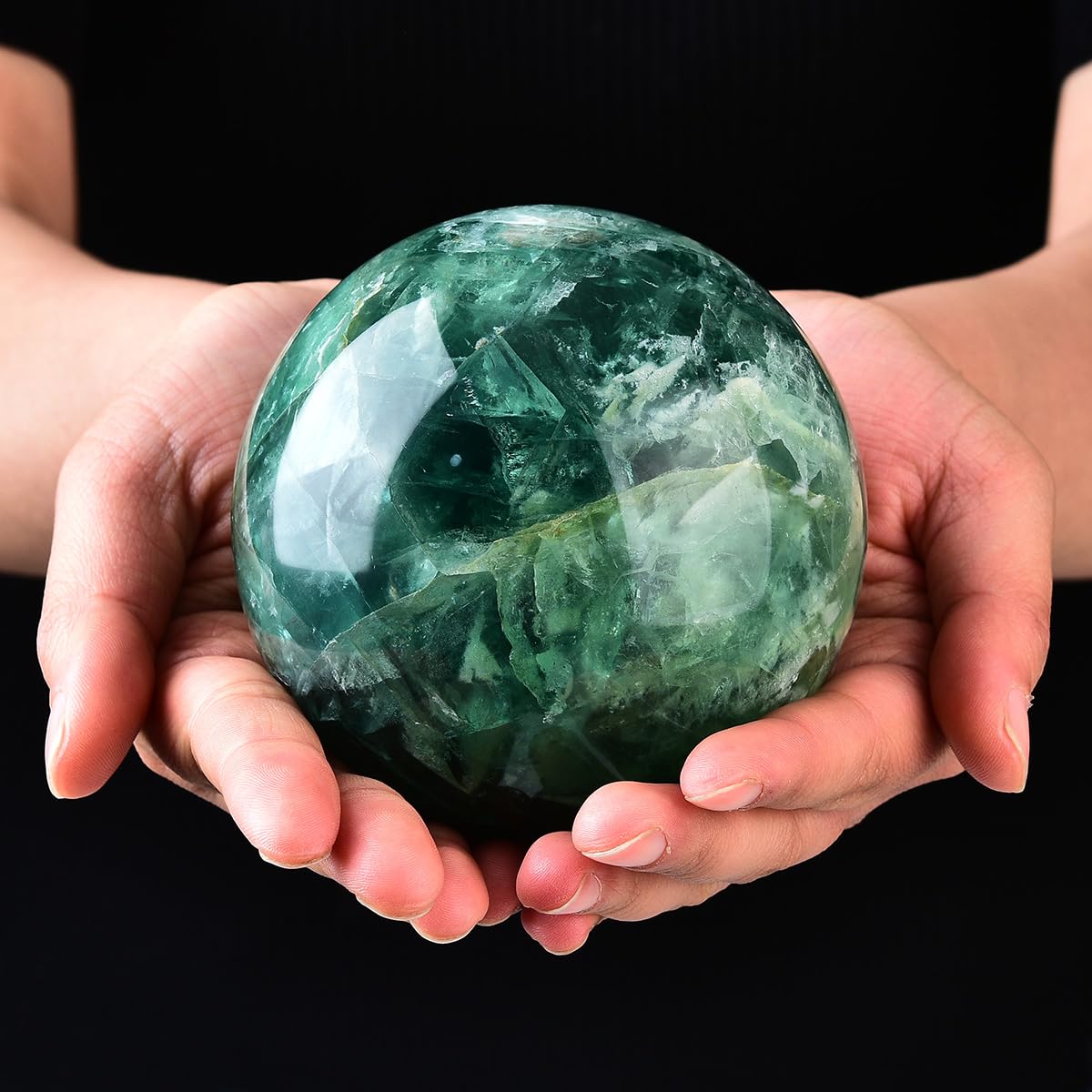 MOGEMT Green Fluorite Crystal Ball with Stand Large Crystals Sphere Decorative Ball Meditation Witchcraft Home Decor 90-100mm/3.5-3.9"