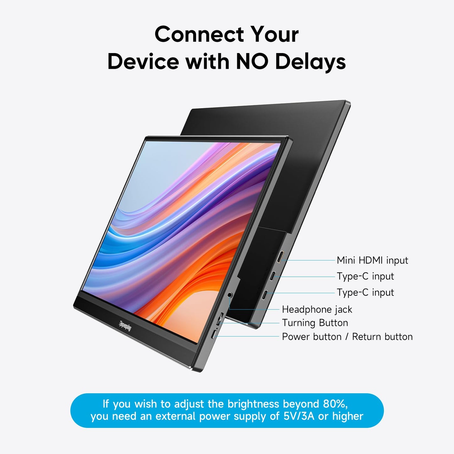 Dopesplay Portable Monitor 15.6'', 1080P FHD Travel Monitor for Laptop, USB-C/HDMI Portable Second Computer Display, Lightweight External Screen for PC Mac PS3/4/5 Xbox