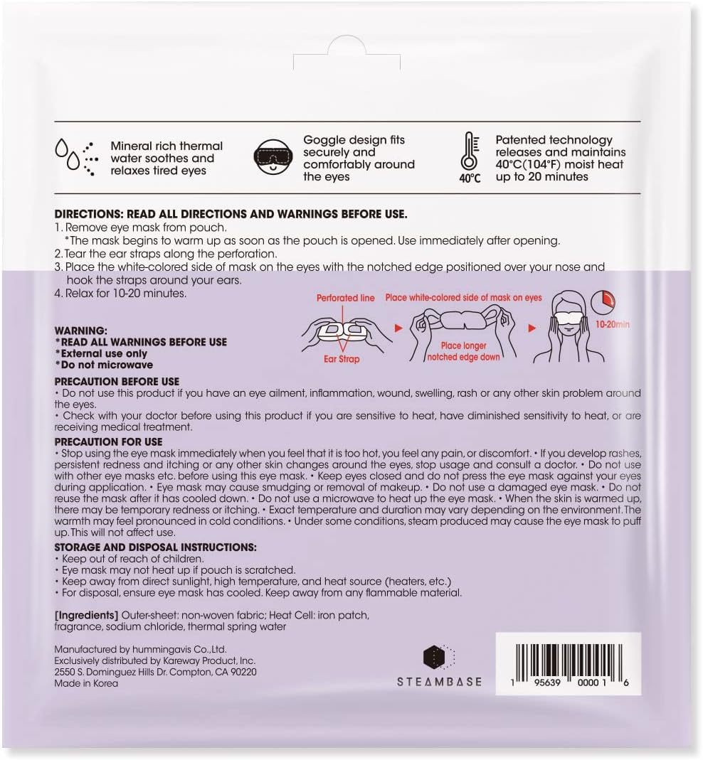 Epielle Steam Eye Mask Pack of 6 for Dry Eyes and Puffiness Helping Sleep with Melatonin Steam Moisture Self Inflate Heated from Korea