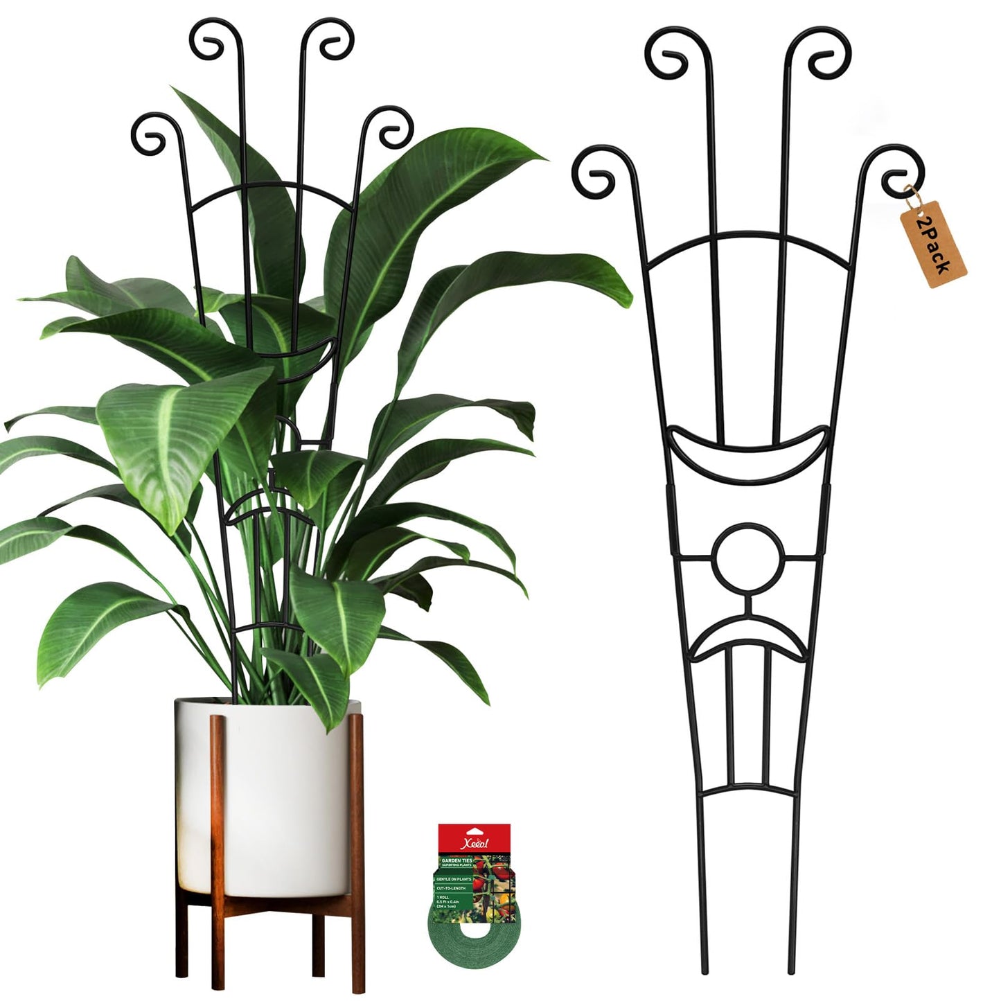 Xeeol 32.6in Plant Trellis for Climbing Plants Indoor Outdoor, Expandable Large Metal Garden Trellis for Potted Plants, Heavy-Duty Tall Pothos Plant Climber Support for Ivy Pothos Hoya Monstera, 2P