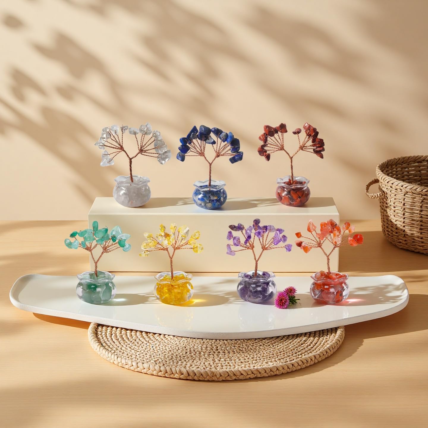 DUKIZA Crystal Tree Home Decor,12PC Crystal Tree Set of Life, mini Crystal Trees Chakra Decor for Home, 7 Chakra Gemstone Tree Crystals Decorations Suitable for Any Place (12PC style1)