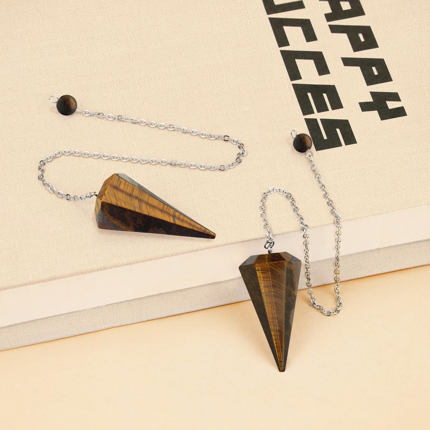 ZHIYUXI Tigers Eye Pendulum Crystal Witchcraft Supplies Reiki Supplies Brown Crystal Pendulum Necklace Dowsing Divination Tools Pendulos De Energia