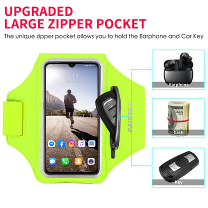Running Armband with Earphone Bag Cell Phone Armband for iPhone 17 16 15 Pro 14 Plus 13 11 XR, Galaxy S24/S10 Water Resistant Sports Phone Holder Case & Zipper Slot Car Key Holder for 6.7 inch Phone