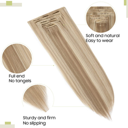 S-noilite® 17-26 Inches(43-66cm) 8pcs Long Full Head Clip In Hair Extensions Extension Sexy Lady Fashion Halloween Choice 60 Colours (26 Inches-Straight, Sandy blonde & bleach blonde)