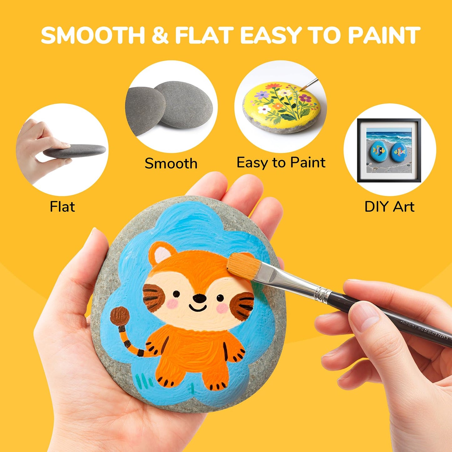 Simetufy 15pcs Rocks for Painting, 5pcs of Each 2-3in, 3-4in, 4-5in, Flat & Smooth River Rocks for Arts & DIY, Kindness Painting Stones for Kids, Garden Deco