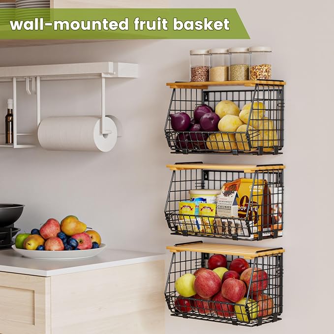 Wire Fruit Basket for Kitchen Storage: Hanging and Counter Basket for Vegetable