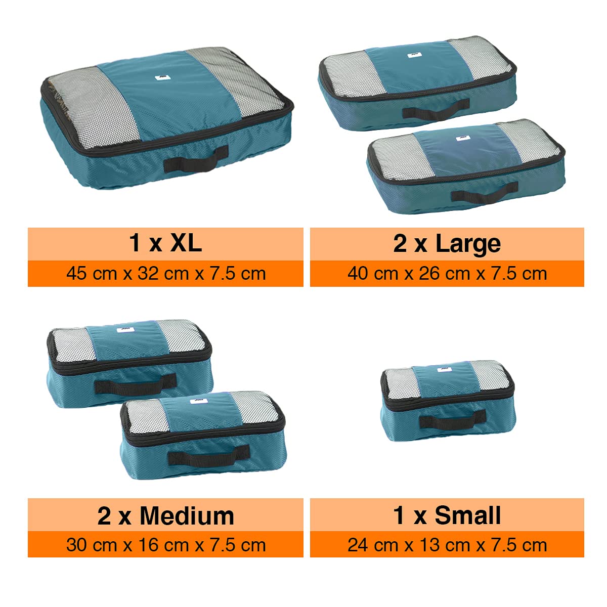 ANSIO Packing Cubes for Suitcase, Travel Luggage Organiser Set, Suitcase Organiser bags, Value Set for Travel and Home Storage, Small, Medium, Large, XL - (6 Piece Set) - Teal
