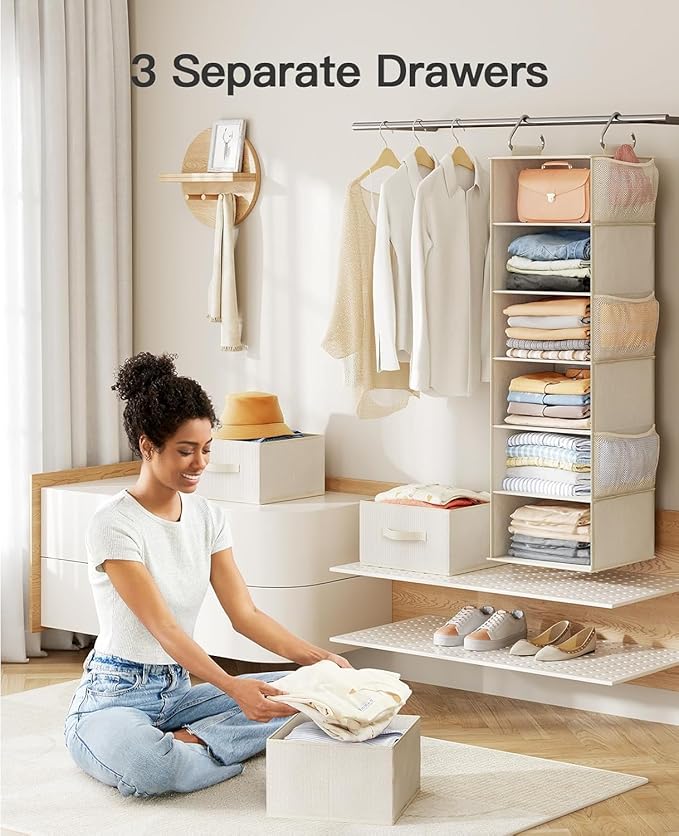 Pipishell Hanging Closet Organizer 6-Shelf, Hanging Shelves