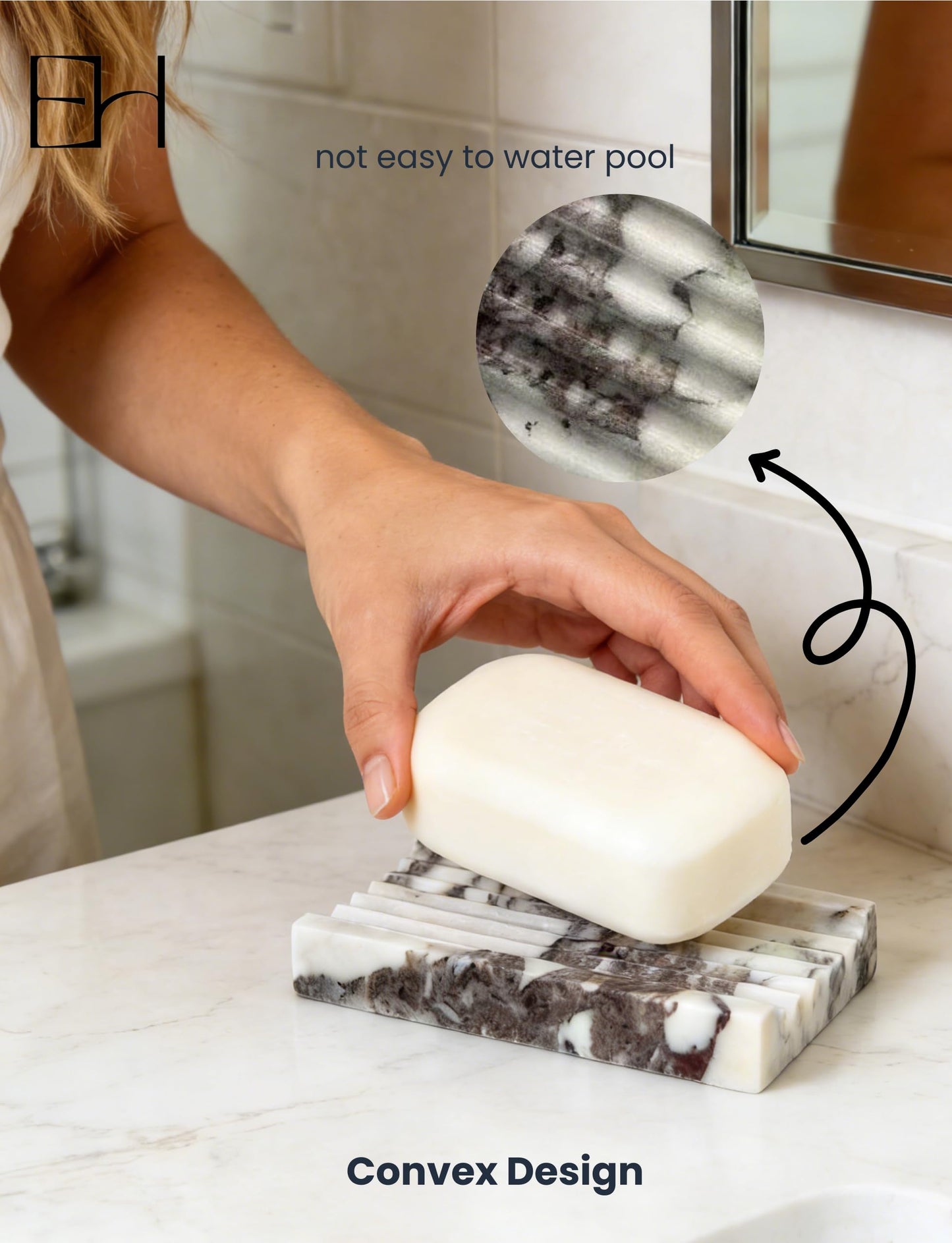 EXCHUES Marble Soap Dish - Soap Dish for Shower, Shower Bar Soap Holder, Stone Soap Container for Marble Bathroom Accessories, Decorative Dish with Drainage Rectangular (Calacatta Viola)