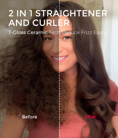 TYMO 2.0 Thermal Brush Curling Brush - STYLUX 1.7" Blowout Volumizer with Flexi-Fit for Hair Straightening, Heated Round Styler Tool, Hair Straightener and Curler 2 in 1, Dual Voltage & Light, Pink