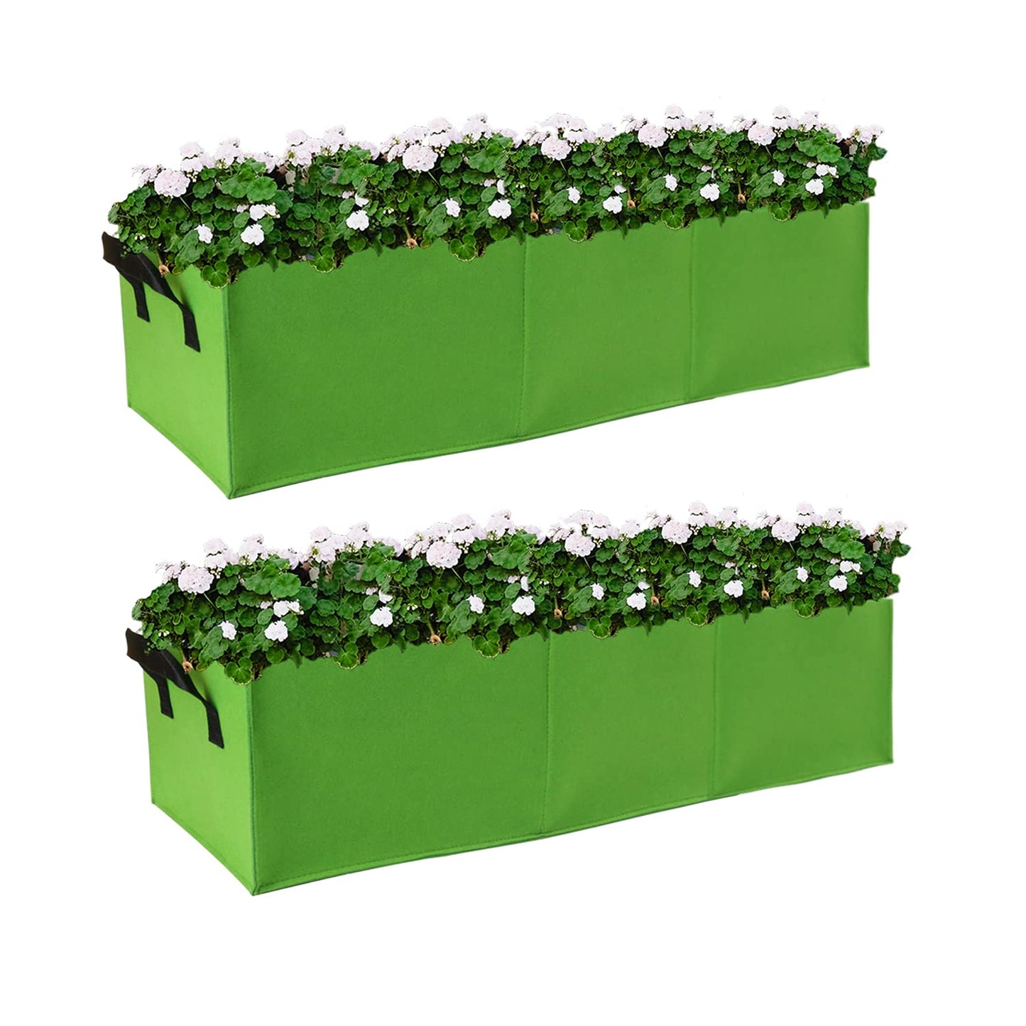 Namzi Plant Grow Bags, 10 Pack Fabric Raised Planting Bads, 3 Holes Rectangle Grow Bag, 15 Gallon Breathable Potato Tomato Planter Pots for Outdoor Vegetables Plant Flowers (Green)