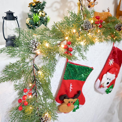 Christmas Garland Lights 6.56FT 40 LED Battery Operated Lighted Garlands with Timer Red Berry Pinecone Cypress Pine Garlands Wreath Christmas Decor for Mantel Stairs Porch Indoor Outdoor Home Decor